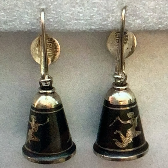 Vintage 925 Black Piercing Dangle Earrings - Picture 3 of 6